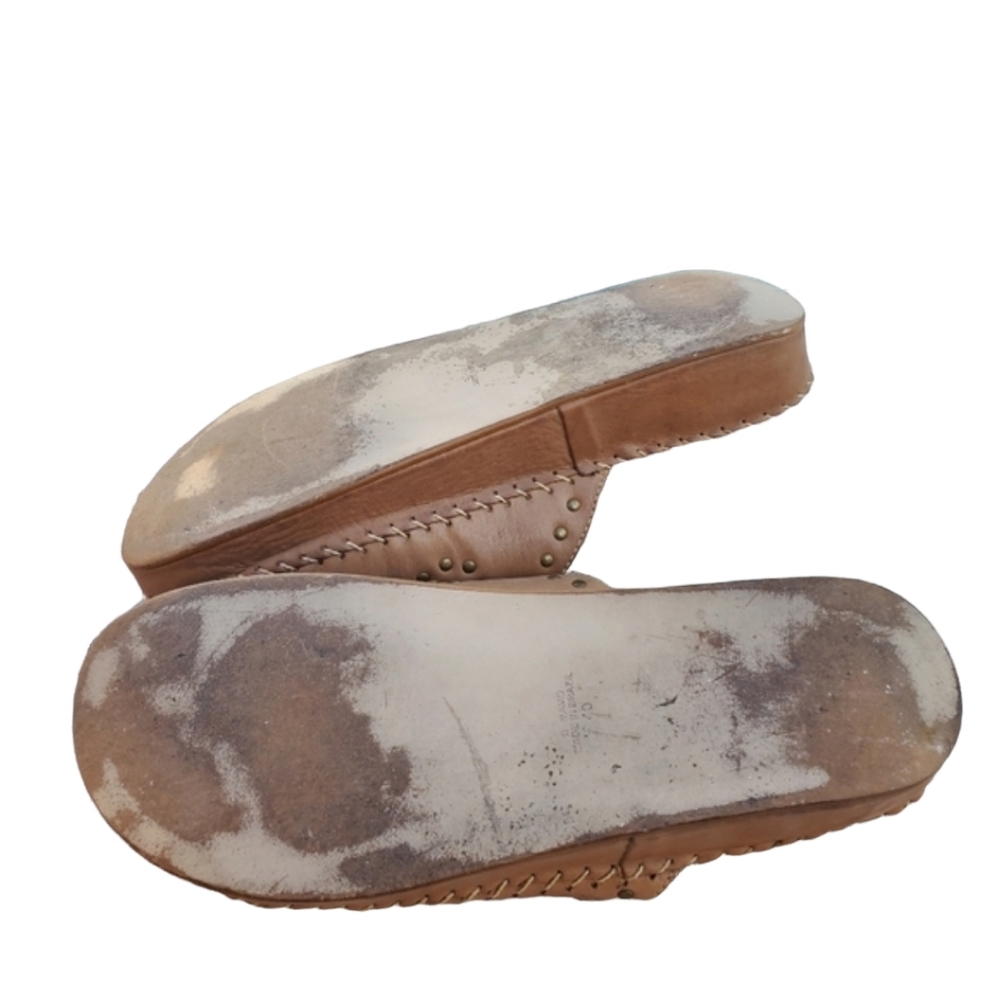 IRAMO by SAM OMARI Studded Leather Platform Slides 40 9.5 Tan Boho Sandals - Picture 8 of 14
